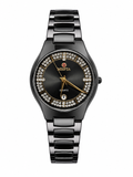 Luxury Black Men’s Watch with Crystal Dial – Stainless Steel Bracelet