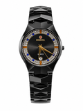 Luxury Black Men’s Watch with Crystal & Blue Stone Dial – Stainless Steel
