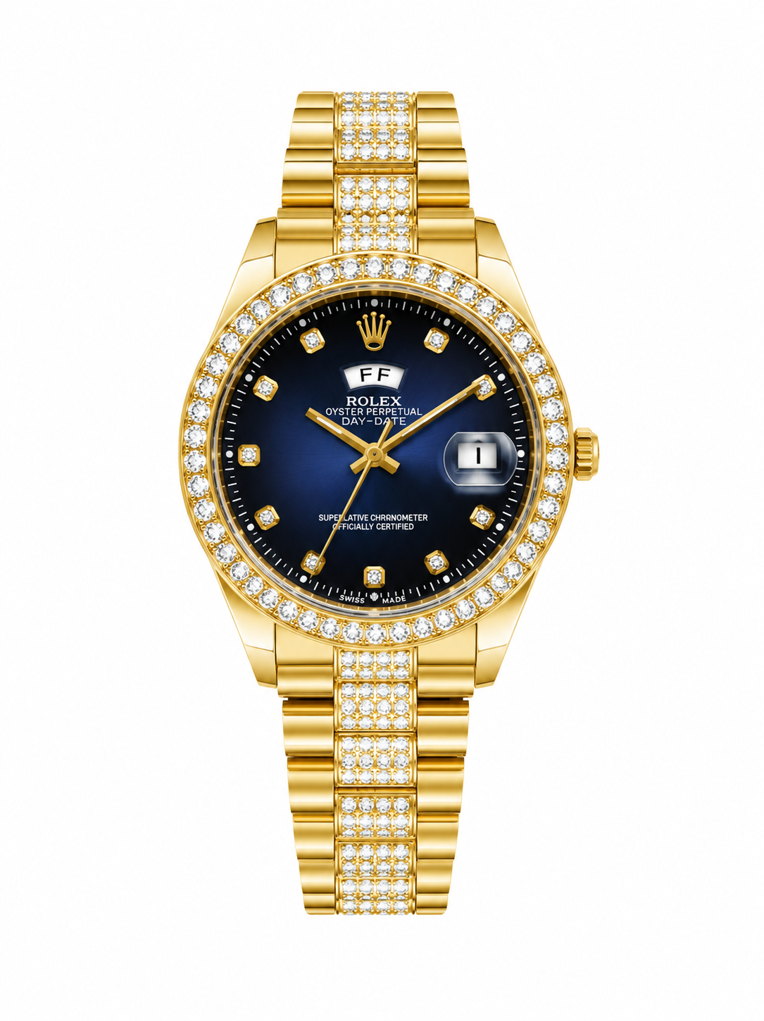 Rolex Day-Date Blue Dial Gold Luxury Watch – Diamond Edition