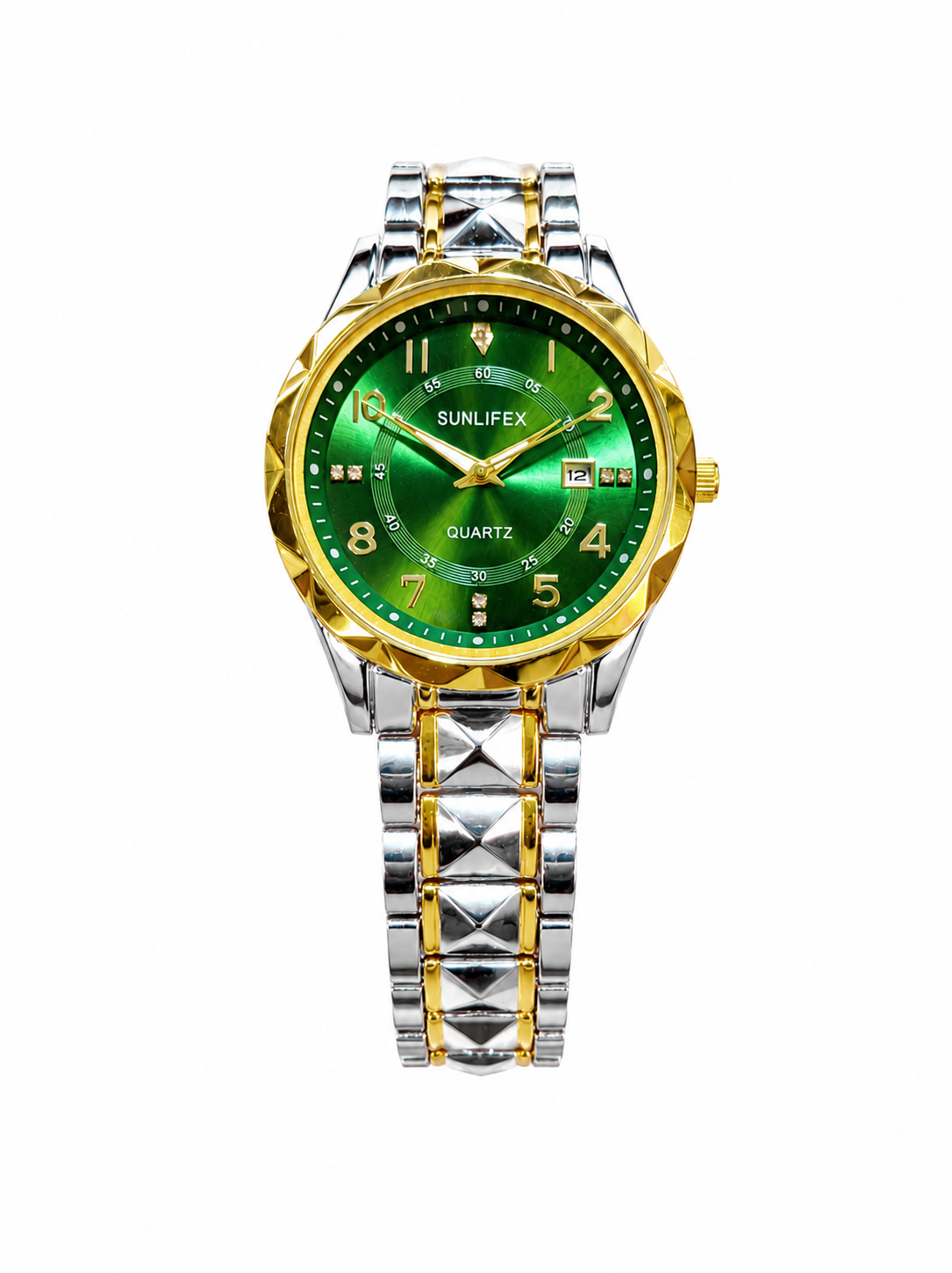 Luxury Men's Green Dial Quartz Watch – Gold & Silver Stainless Steel Watch