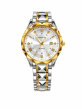 Luxury Men's Silver & Gold Quartz Watch – White Dial Stainless Steel Bracelet Watch